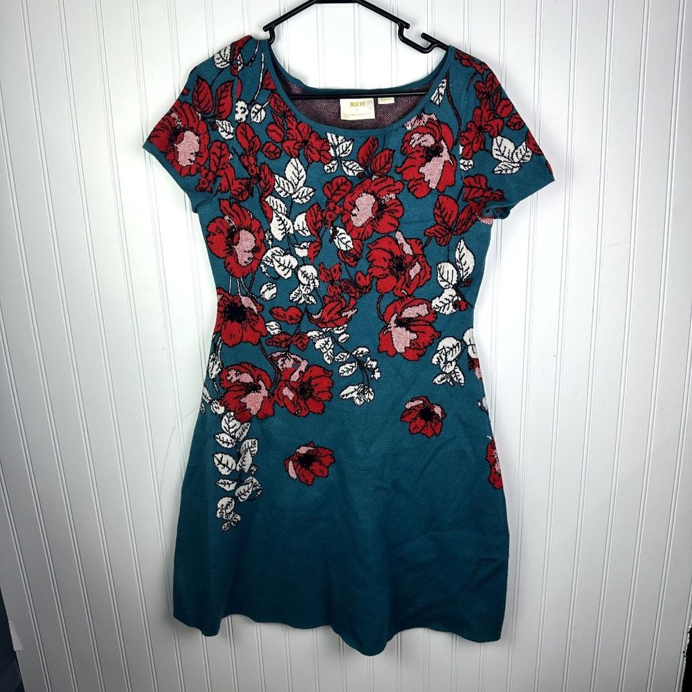 Anthropologie Maeve Women’s Allison Teal Floral‎ Sweater Dress Size Medium